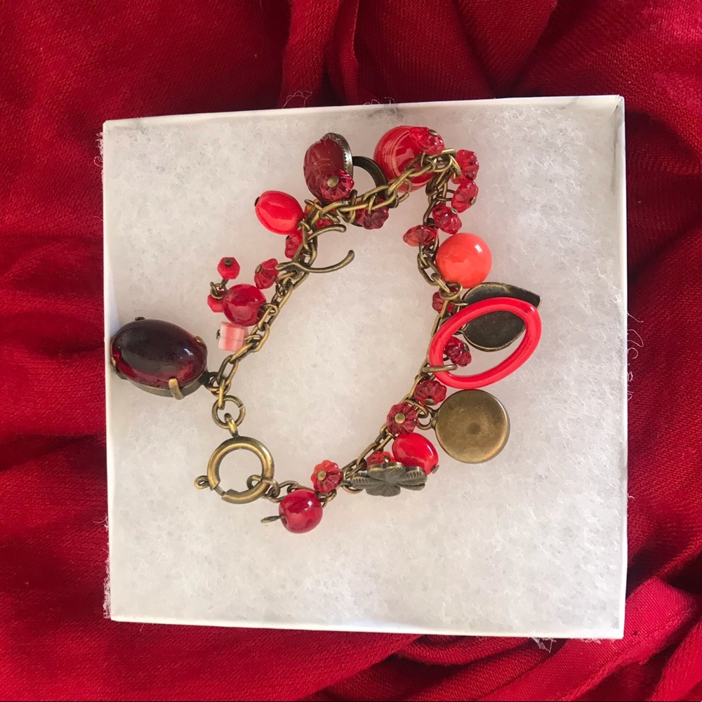 Charm bracelet red and brass